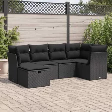   vidaXL 6 részes fekete polyrattan kerti ülőgarnitúra párnákkal