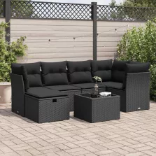   vidaXL 7 részes fekete polyrattan kerti ülőgarnitúra párnával