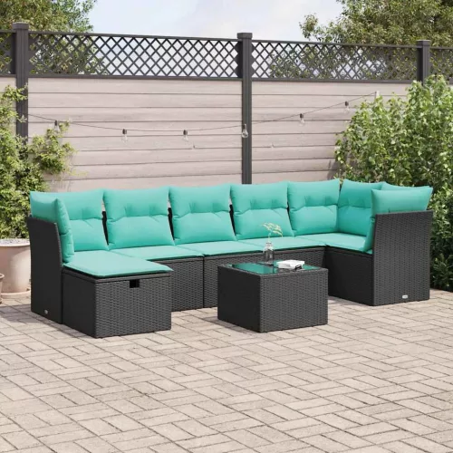 vidaXL 8 részes fekete polyrattan kerti ülőgarnitúra párnákkal