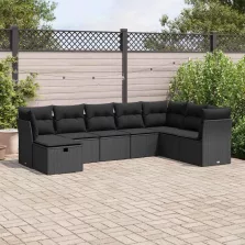  vidaXL 8 részes fekete polyrattan kerti ülőgarnitúra párnákkal