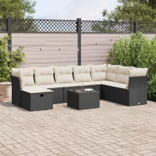   vidaXL 9 részes fekete polyrattan kerti ülőgarnitúra párnákkal