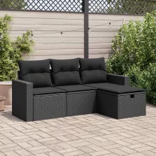   vidaXL 4 részes fekete polyrattan kerti ülőgarnitúra párnákkal