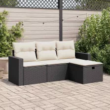   vidaXL 4 részes fekete polyrattan kerti ülőgarnitúra párnákkal