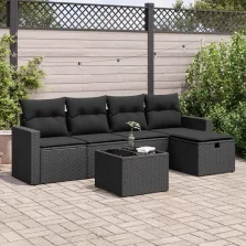   vidaXL 6 részes fekete polyrattan kerti ülőgarnitúra párnákkal