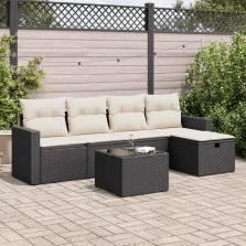   vidaXL 6 részes fekete polyrattan kerti ülőgarnitúra párnákkal