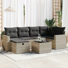   vidaXL 7 részes világosszürke polyrattan kerti ülőgarnitúra párnákkal