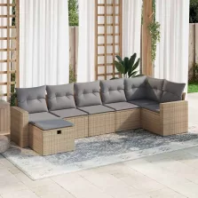   vidaXL 7 részes bézs polyrattan kerti ülőgarnitúra párnákkal