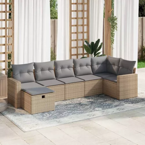 vidaXL 7 részes bézs polyrattan kerti ülőgarnitúra párnákkal