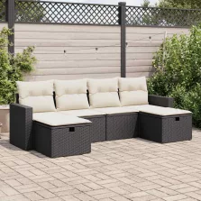   vidaXL 6 részes fekete polyrattan kerti ülőgarnitúra párnákkal