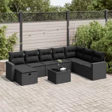   vidaXL 9 részes fekete polyrattan kerti ülőgarnitúra párnákkal