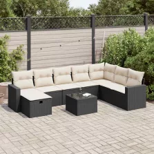   vidaXL 9 részes fekete polyrattan kerti ülőgarnitúra párnákkal