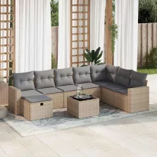  vidaXL 9 részes bézs polyrattan kerti ülőgarnitúra párnákkal
