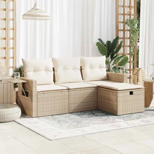 vidaXL 4 részes bézs polyrattan kerti ülőgarnitúra párnákkal