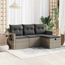   vidaXL 4 részes szürke polyrattan kerti ülőgarnitúra párnákkal