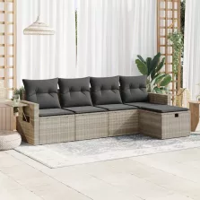   vidaXL 5 részes világosszürke polyrattan kerti ülőgarnitúra párnákkal