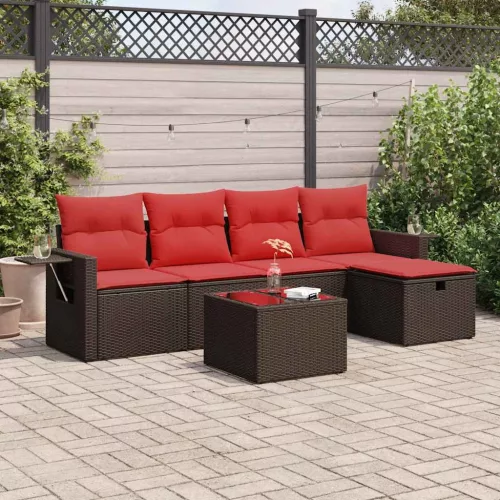 vidaXL 6 részes barna polyrattan kerti ülőgarnitúra párnával