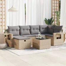  vidaXL 7 részes bézs polyrattan kerti ülőgarnitúra párnákkal
