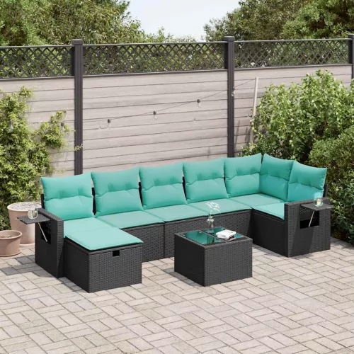 vidaXL 8 részes fekete polyrattan kerti ülőgarnitúra párnákkal
