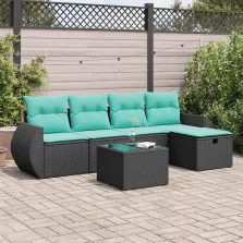   vidaXL 6 részes fekete polyrattan kerti ülőgarnitúra párnákkal