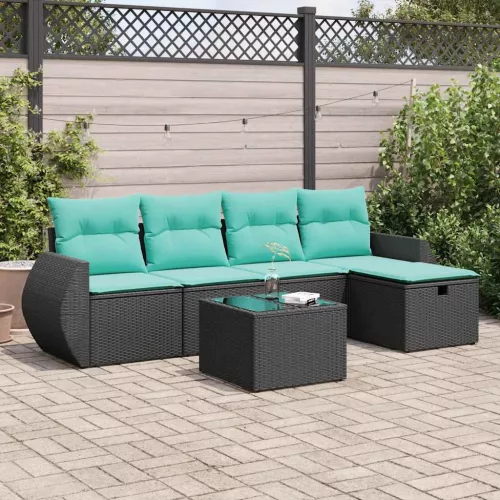 vidaXL 6 részes fekete polyrattan kerti ülőgarnitúra párnákkal