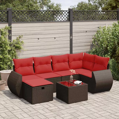 vidaXL 7 részes barna polyrattan kerti ülőgarnitúra párnákkal