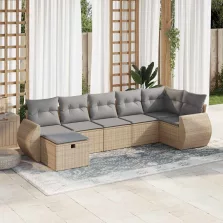   vidaXL 7 részes bézs polyrattan kerti ülőgarnitúra párnákkal