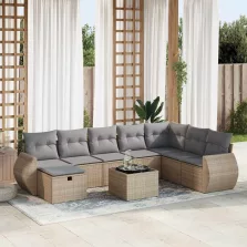   vidaXL 9 részes bézs polyrattan kerti ülőgarnitúra párnákkal