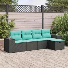   vidaXL 5 részes fekete polyrattan kerti kanapészett párnákkal