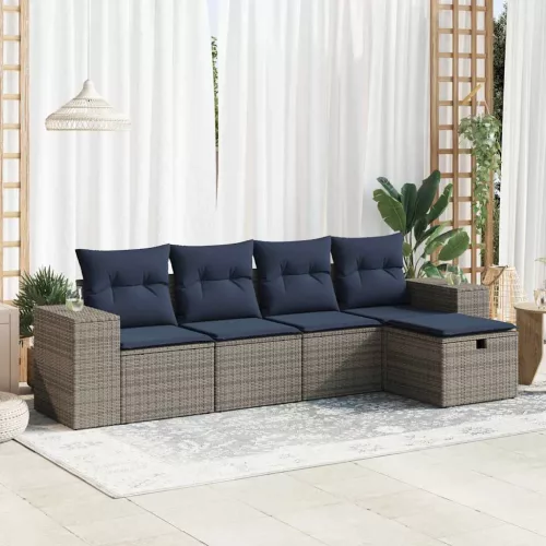 vidaXL 5 részes szürke polyrattan kerti ülőgarnitúra párnákkal