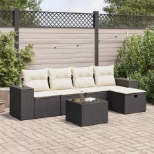   vidaXL 6 részes fekete polyrattan kerti ülőgarnitúra párnákkal
