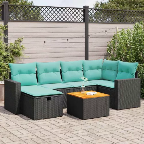 vidaXL 7 részes fekete polyrattan kerti ülőgarnitúra párnával