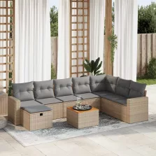  vidaXL 9 részes bézs polyrattan kerti ülőgarnitúra párnákkal