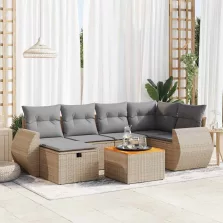   vidaXL 7 részes bézs polyrattan kerti ülőgarnitúra párnákkal