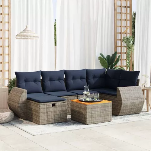 vidaXL 7 részes szürke polyrattan kerti ülőgarnitúra párnákkal