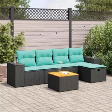   vidaXL 6 részes fekete polyrattan kerti ülőgarnitúra párnákkal