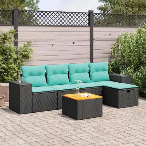 vidaXL 6 részes fekete polyrattan kerti ülőgarnitúra párnákkal