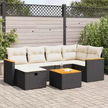   vidaXL 7 részes fekete polyrattan kerti ülőgarnitúra párnával