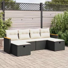   vidaXL 6 részes fekete polyrattan kerti ülőgarnitúra párnákkal