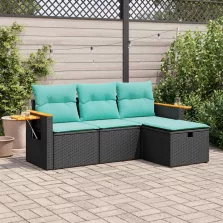   vidaXL 4 részes fekete polyrattan kerti ülőgarnitúra párnákkal