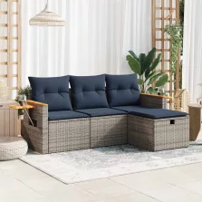   vidaXL 4 részes szürke polyrattan kerti ülőgarnitúra párnákkal