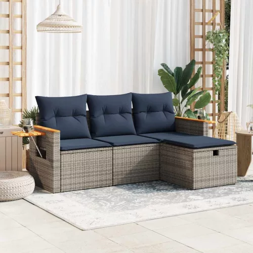 vidaXL 4 részes szürke polyrattan kerti ülőgarnitúra párnákkal