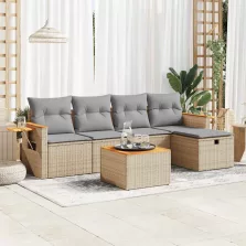   vidaXL 6 részes bézs polyrattan kerti ülőgarnitúra párnával