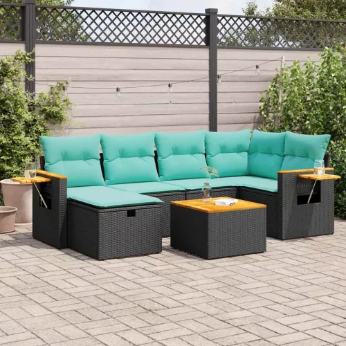 vidaXL 7 részes fekete polyrattan kerti ülőgarnitúra párnával