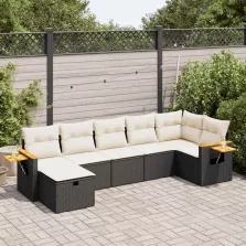   vidaXL 7 részes fekete polyrattan kerti ülőgarnitúra párnával