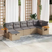   vidaXL 7 részes bézs polyrattan kerti ülőgarnitúra párnákkal