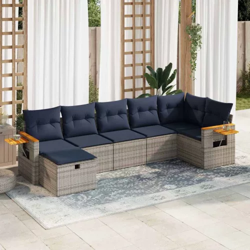 vidaXL 7 részes szürke polyrattan kerti ülőgarnitúra párnákkal