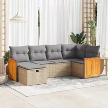   vidaXL 6 részes bézs polyrattan kerti ülőgarnitúra párnával