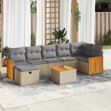  vidaXL 8 részes bézs polyrattan kerti ülőgarnitúra párnával
