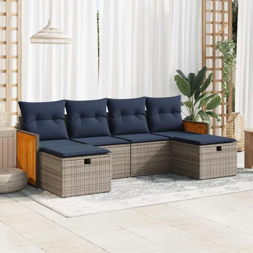 vidaXL 6 részes szürke polyrattan kerti ülőgarnitúra párnákkal