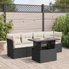   vidaXL 5 részes fekete polyrattan kerti kanapészett párnákkal